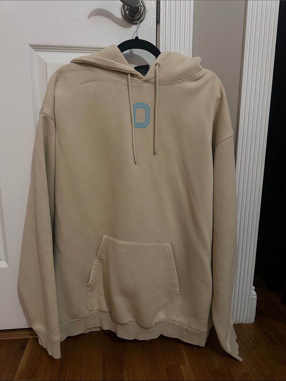 Overtime Beige Hoodie with Light Blue Accent - Men's Casual Pullover XL